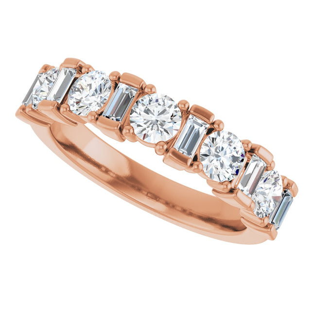 14K Gold Round Natural Diamond Anniversary Band – 3.3 mm Stones - Rose Gold - view 5