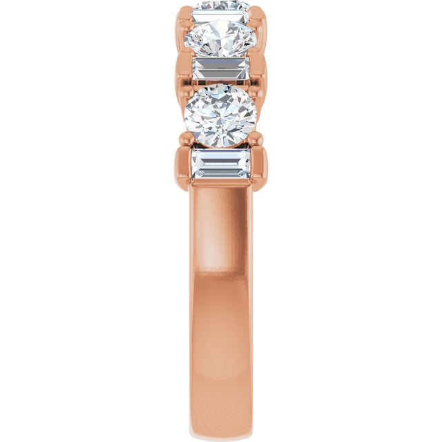 14K Gold Round Natural Diamond Anniversary Band – 3.3 mm Stones - Rose Gold - view 4
