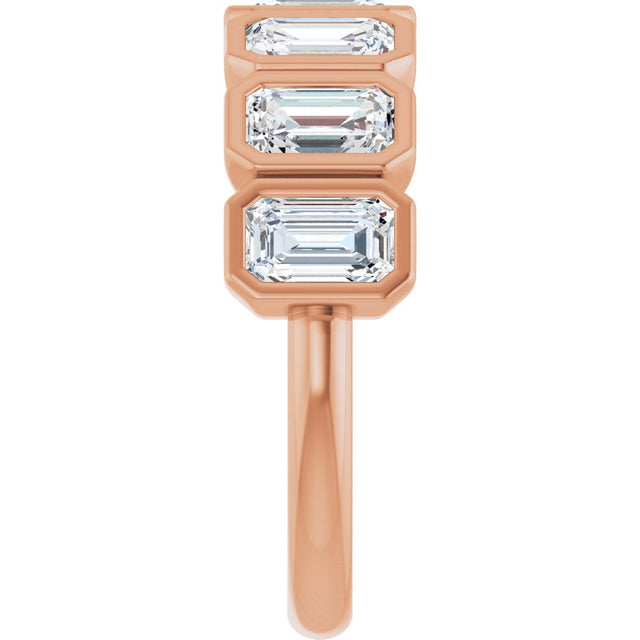 10K Gold Emerald Natural Diamond Bezel-Set Anniversary Band – 2 1/2 CTW - Rose Gold - view 4