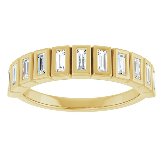 10K Gold Straight Baguette Lab-Grown Diamond Bezel-Set Anniversary Band – 1/4–7/8 CTW - Yellow Gold - view 3