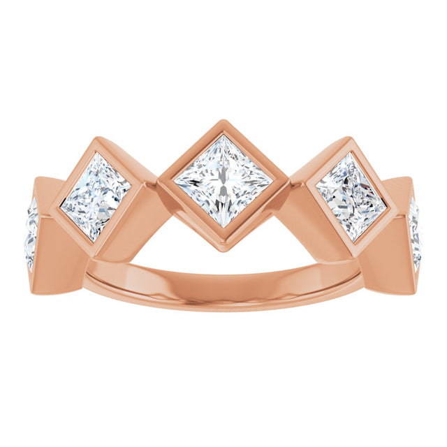 14K Gold Square Natural Diamond Bezel-Set Anniversary Band – 3/4–2 CTW - Rose Gold - view 3