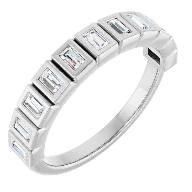 Platinum Straight Baguette Natural Diamond Bezel-Set Anniversary Band – 1/3–9/10 CTW