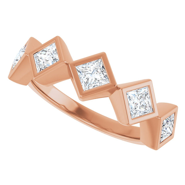 14K Gold Square Natural Diamond Bezel-Set Anniversary Band – 3/4–2 CTW - Rose Gold - view 5