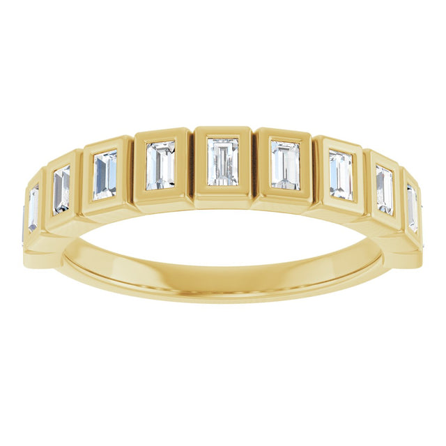 10K Gold Straight Baguette Lab-Grown Diamond Bezel-Set Anniversary Band – 1/4–7/8 CTW - Yellow Gold - view 3