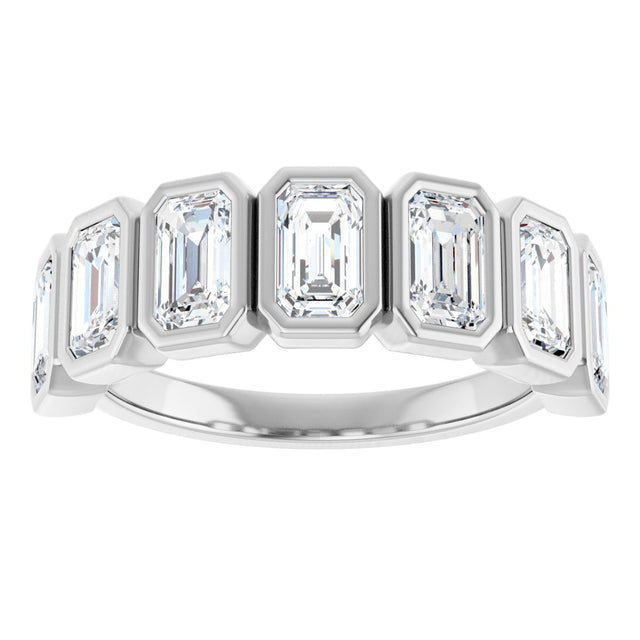 10K Gold Emerald Natural Diamond Bezel-Set Anniversary Band – 2 1/2 CTW - White Gold - view 3