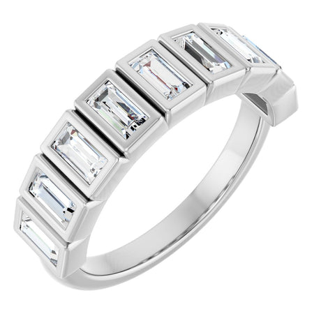 10K Gold Straight Baguette Natural Diamond Bezel-Set Anniversary Band – 3/4–1 CTW - White Gold