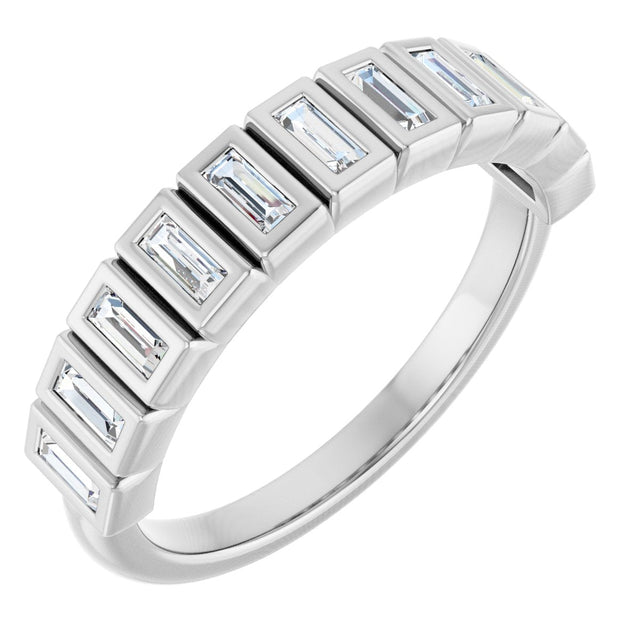 14K Gold Straight Baguette Natural Diamond Bezel-Set Anniversary Band – 1/4–7/8 CTW - White Gold