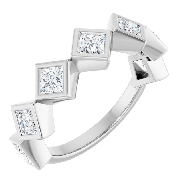 10K Gold Square Natural Diamond Bezel-Set Anniversary Band – 9/10–1 9/10 CTW - White Gold