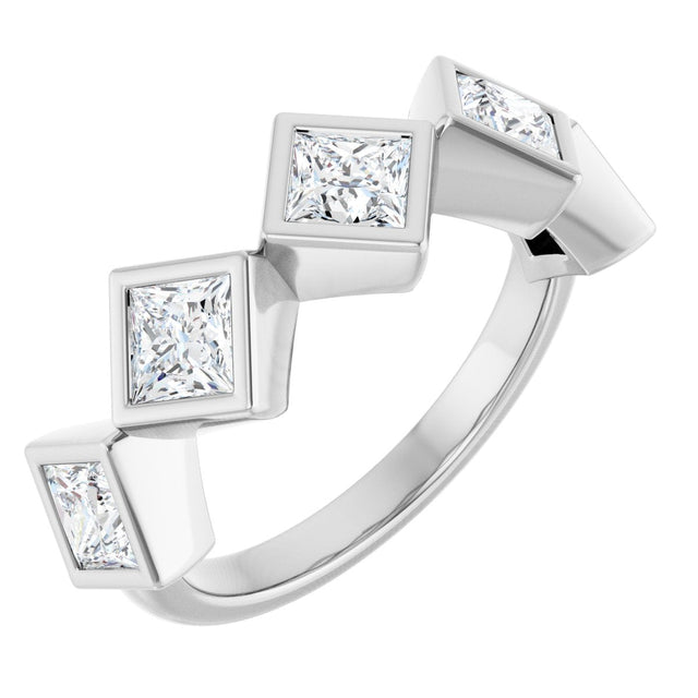 10K Gold Square Natural Diamond Bezel-Set Anniversary Band – 9/10–1 9/10 CTW - White Gold