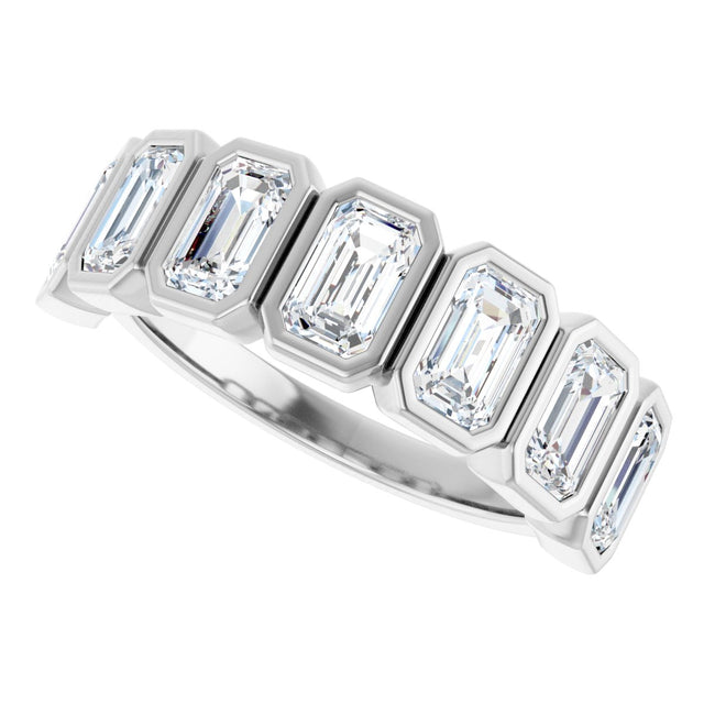 10K Gold Emerald Lab-Grown Diamond Bezel-Set Anniversary Band – 2 1/3 CTW - White Gold - view 5