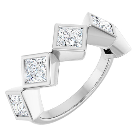 10K Gold Square Natural Diamond Bezel-Set Anniversary Band – 9/10–1 9/10 CTW - White Gold