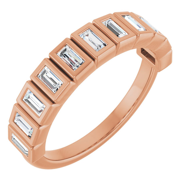 14K Gold Straight Baguette Natural Diamond Bezel-Set Anniversary Band – 1/4–7/8 CTW - Rose Gold