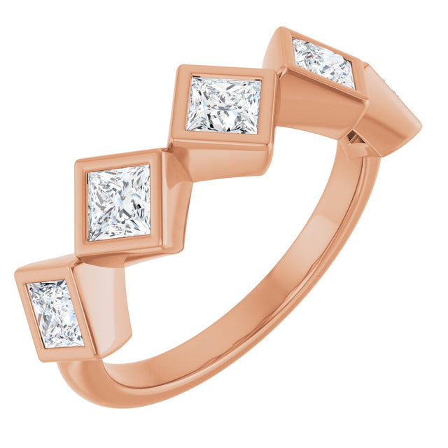 14K Gold Square Lab-Grown Diamond Bezel-Set Anniversary Band – 3/4–2 CTW - Rose Gold