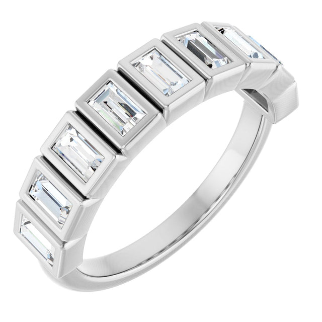 10K Gold Straight Baguette Natural Diamond Bezel-Set Anniversary Band – 3/4–1 CTW - White Gold