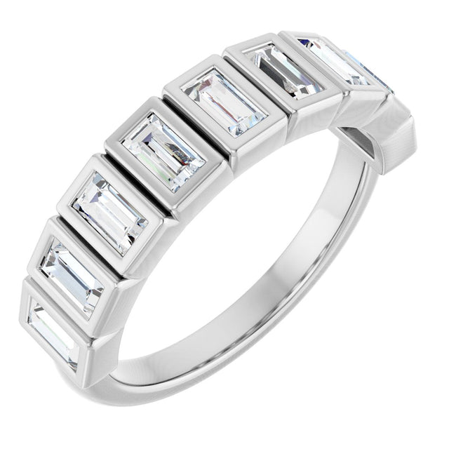 14K Gold Straight Baguette Natural Diamond Bezel-Set Anniversary Band – 9/10–1 CTW - White Gold