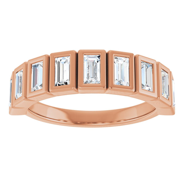 14K Gold Straight Baguette Natural Diamond Bezel-Set Anniversary Band – 9/10–1 CTW - Rose Gold - view 3