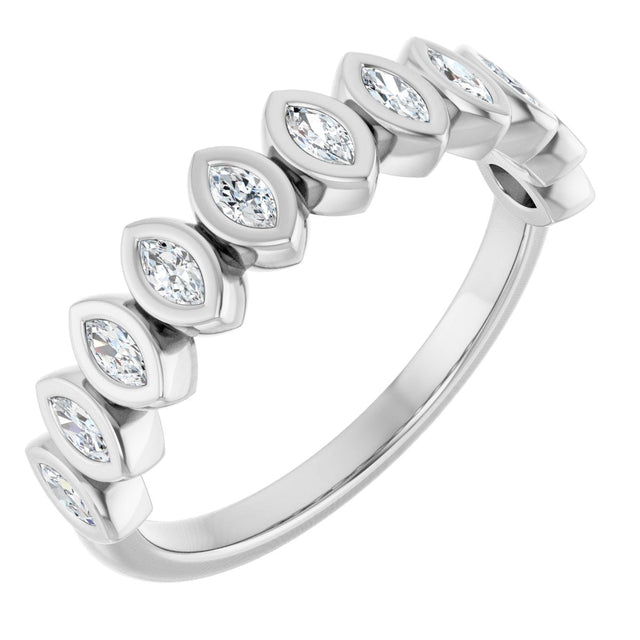14K Gold Marquise Lab-Grown Diamond Bezel-Set Anniversary Band – 3/8–5/8 CTW - White Gold