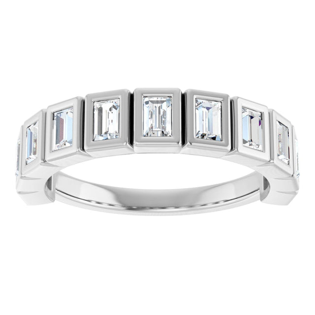 10K Gold Straight Baguette Natural Diamond Bezel-Set Anniversary Band – 3/4–1 CTW - White Gold - view 3