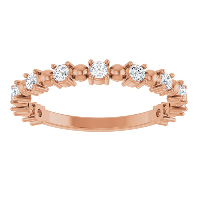 14K Gold Round Natural Diamond Beaded Anniversary Band – 1/6–3/4 CTW - Rose Gold - view 3