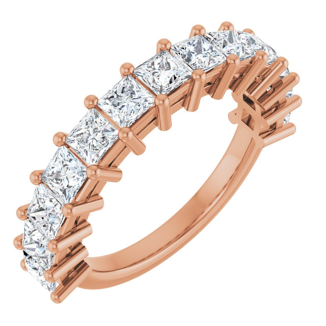 14K Gold Square Lab-Grown Diamond Anniversary Band – 3x3 mm Stones - Rose Gold