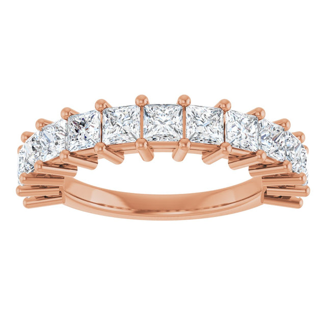 14K Gold Square Lab-Grown Diamond Anniversary Band – 3x3 mm Stones - Rose Gold - view 3