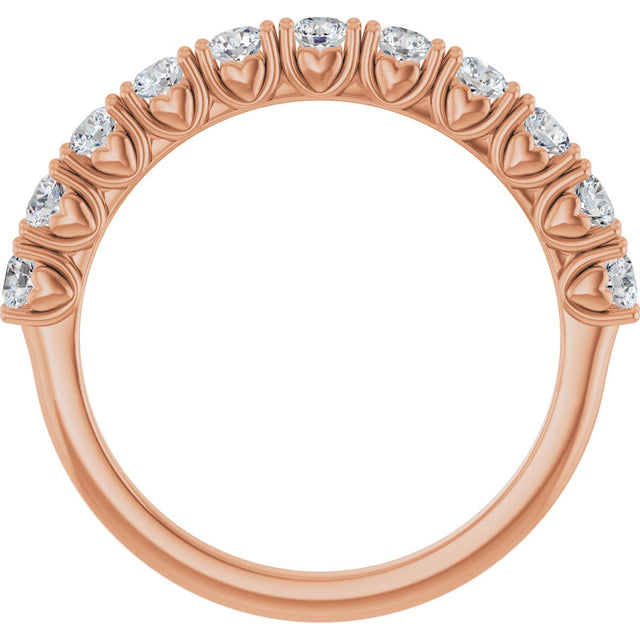 14K Gold Round Natural Diamond Eleven-Stone U-Prong Hidden Heart Anniversary Band – .04–1/3 CTW - Rose Gold - view 2