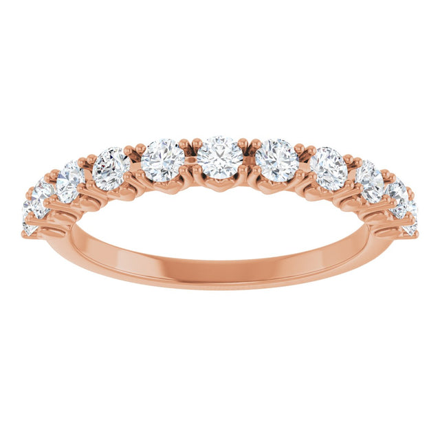 14K Gold Round Natural Diamond Eleven-Stone U-Prong Hidden Heart Anniversary Band – .04–1/3 CTW - Rose Gold - view 3