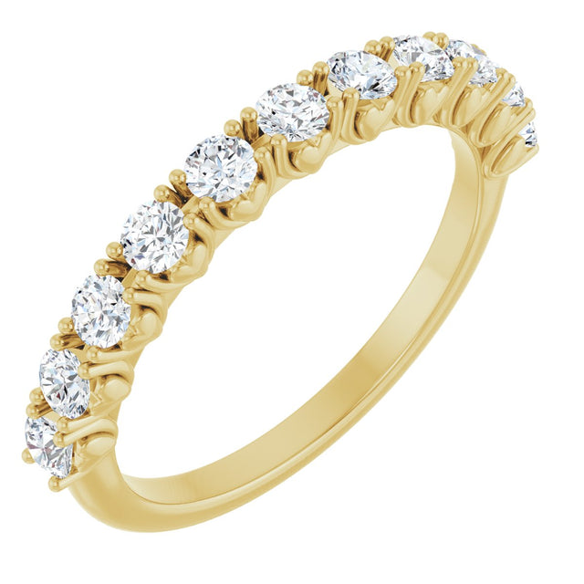 14K Gold Round Natural Diamond Eleven-Stone U-Prong Hidden Heart Anniversary Band – .04–1/3 CTW - Yellow Gold
