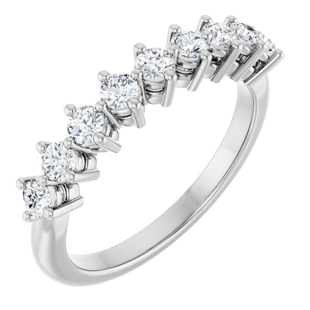 14K Gold Round Natural Diamond Nine-Stone Anniversary Band – 1/4–1/2 CTW - White Gold