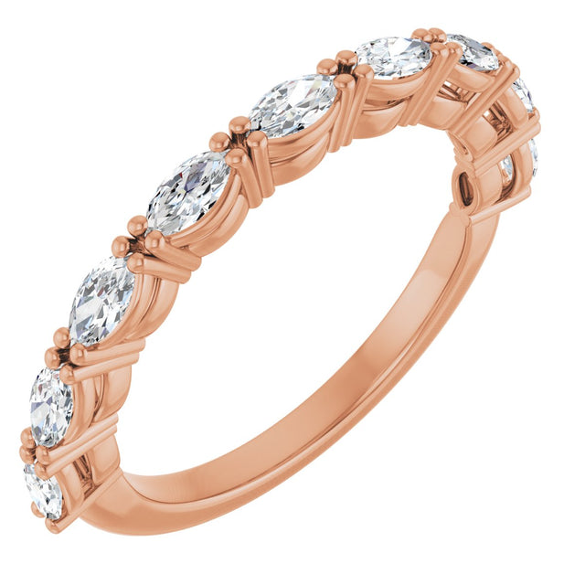14K Gold Marquise Natural Diamond Nine-Stone Anniversary Band – 5/8–1 1/6 CTW - Rose Gold