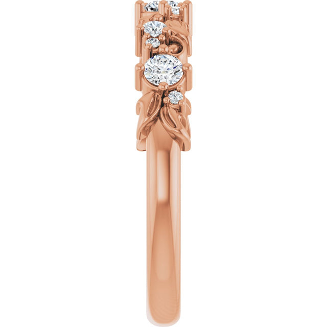 14K Gold Round Lab-Grown Diamond Sculptural Anniversary Band – 2.7 mm Stones - Rose Gold - view 4