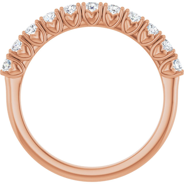 14K Gold Round Lab-Grown Diamond Eleven-Stone U-Prong Hidden Heart Anniversary Band – 1/5–5/8 CTW - Rose Gold - view 2