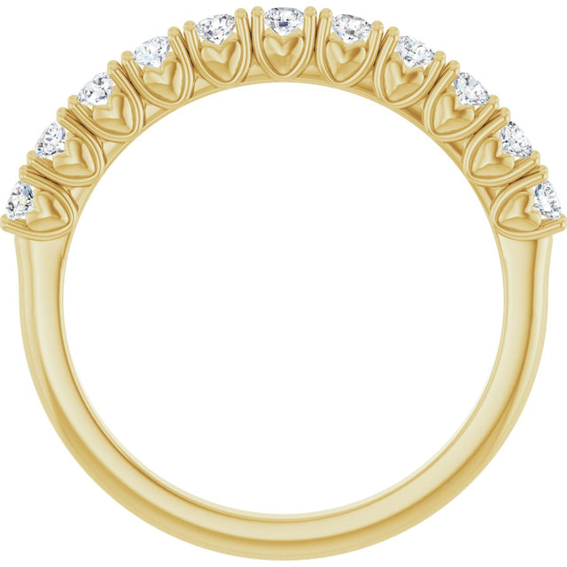 14K Gold Round Natural Diamond Eleven-Stone U-Prong Hidden Heart Anniversary Band – .04–1/3 CTW - Yellow Gold - view 2