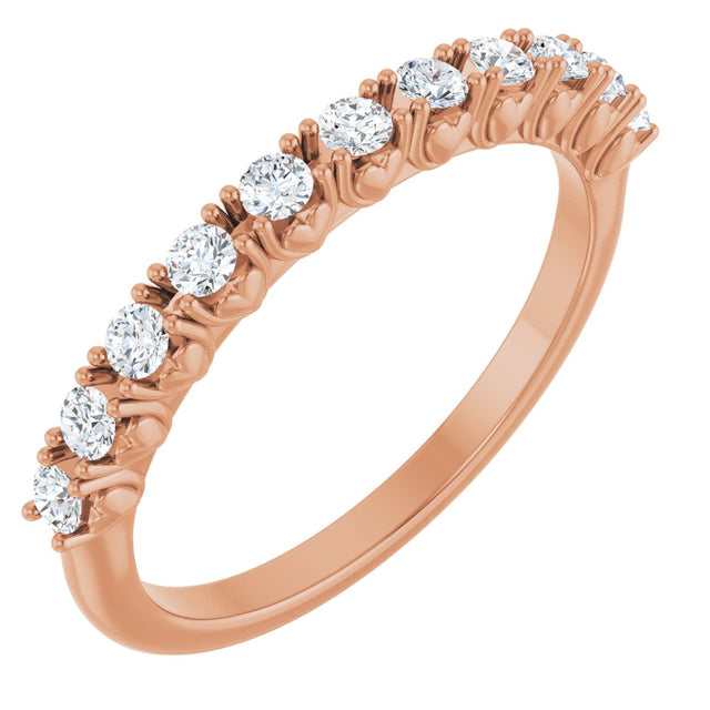14K Gold Round Natural Diamond Eleven-Stone U-Prong Hidden Heart Anniversary Band – .04–1/3 CTW - Rose Gold