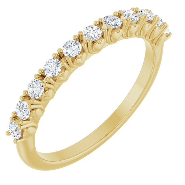 14K Gold Round Lab-Grown Diamond Eleven-Stone U-Prong Hidden Heart Anniversary Band – 1/5–5/8 CTW - Yellow Gold