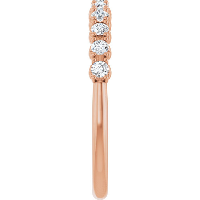14K Gold Round Natural Diamond Eleven-Stone U-Prong Hidden Heart Anniversary Band – .04–1/3 CTW - Rose Gold - view 4
