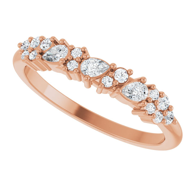 14K Gold Pear Natural Diamond Cluster Anniversary Band – 1/4 CTW - Rose Gold - view 5