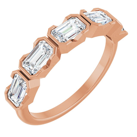 14K Gold Emerald Lab-Grown Diamond Half-Bezel Five-Stone Anniversary Band - 1 1/2-3 1/4 CTW - Rose Gold