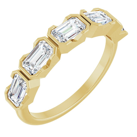 14K Gold Emerald Lab-Grown Diamond Half-Bezel Five-Stone Anniversary Band - 1 1/2-3 1/4 CTW - Yellow Gold