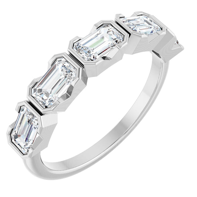 Platinum Emerald Lab-Grown Diamond Half-Bezel Five-Stone Anniversary Band - 1 1/2-3 1/4 CTW