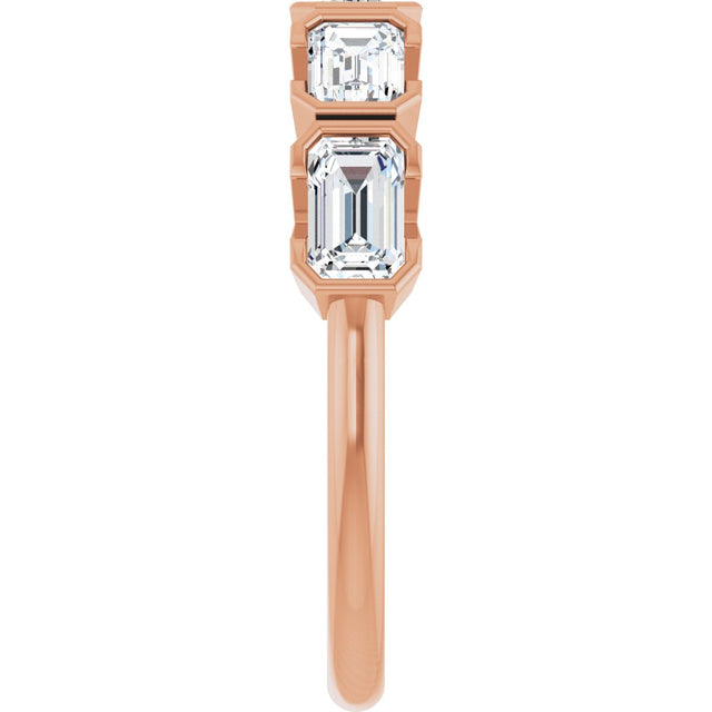 14K Gold Emerald Lab-Grown Diamond Half-Bezel Five-Stone Anniversary Band - 1 1/2-3 1/4 CTW - Rose Gold - view 4