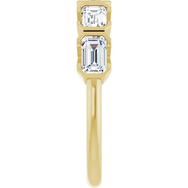 14K Gold Emerald Lab-Grown Diamond Half-Bezel Five-Stone Anniversary Band - 1 1/2-3 1/4 CTW - Yellow Gold - view 4