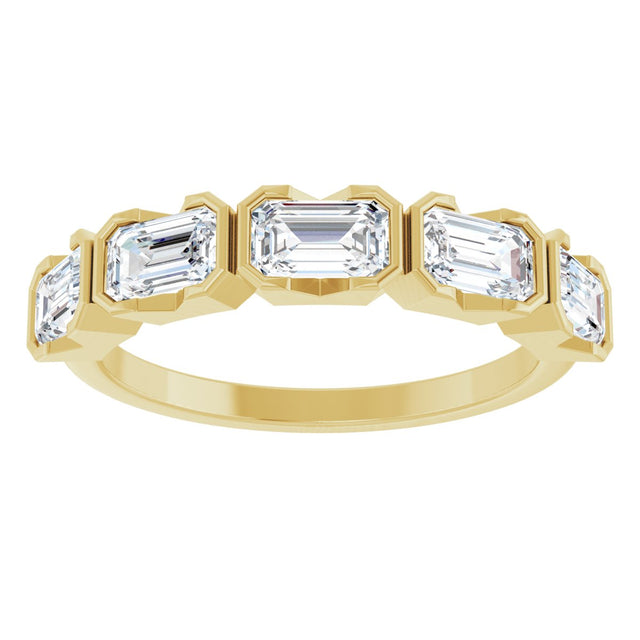 14K Gold Emerald Lab-Grown Diamond Half-Bezel Five-Stone Anniversary Band - 1 1/2-3 1/4 CTW - Yellow Gold - view 3