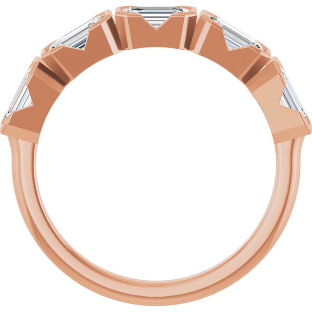 14K Gold Emerald Lab-Grown Diamond Half-Bezel Five-Stone Anniversary Band - 1 1/2-3 1/4 CTW - Rose Gold - view 2