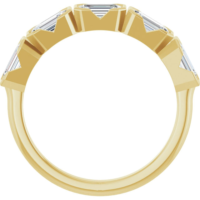 14K Gold Emerald Lab-Grown Diamond Half-Bezel Five-Stone Anniversary Band - 1 1/2-3 1/4 CTW - Yellow Gold - view 2