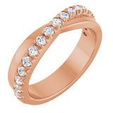 14K Gold Round Lab-Grown Diamond French-Set Criss-Cross Anniversary Band – 1/2–7/8 CTW - Rose Gold