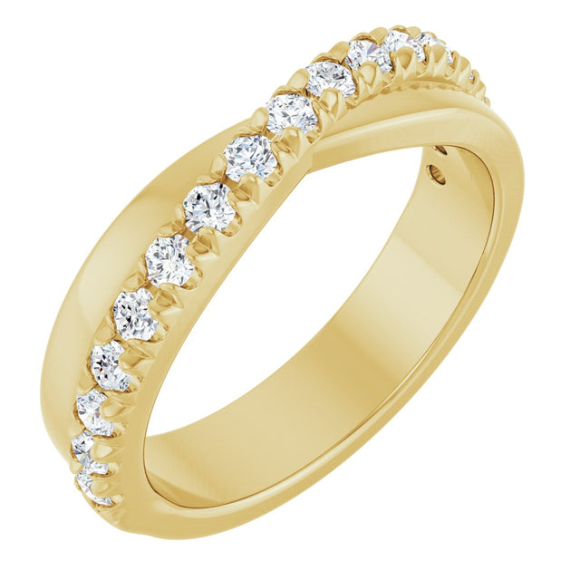 14K Gold Round Lab-Grown Diamond French-Set Criss-Cross Anniversary Band – 1/2–7/8 CTW - Yellow Gold