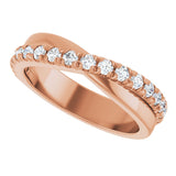 14K Gold Round Natural Diamond French-Set Criss-Cross Anniversary Band – 1/2–7/8 CTW - Rose Gold - view 5