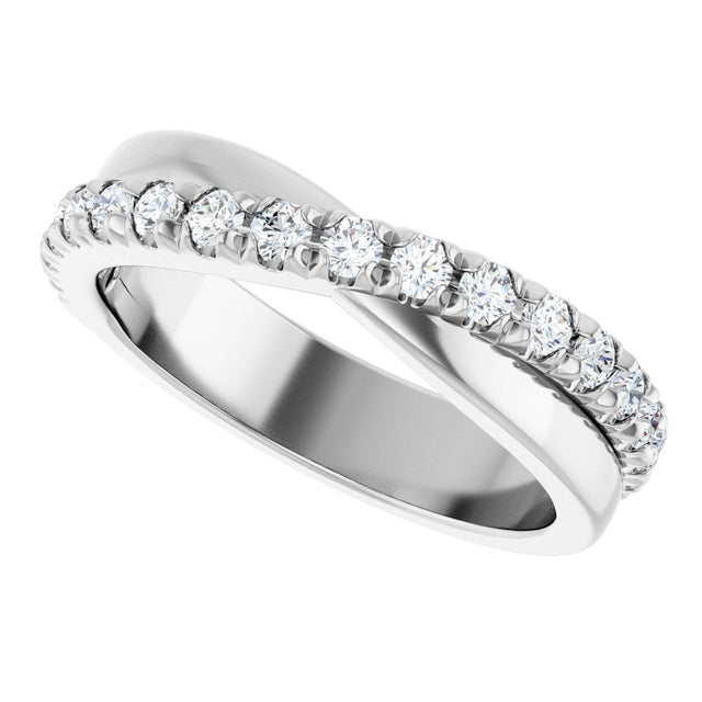 Platinum Round Natural Diamond French-Set Criss-Cross Anniversary Band – 1/2–7/8 CTW - view 5