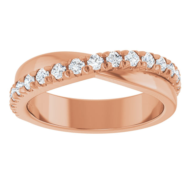 14K Gold Round Natural Diamond French-Set Criss-Cross Anniversary Band – 1/2–7/8 CTW - Rose Gold - view 3